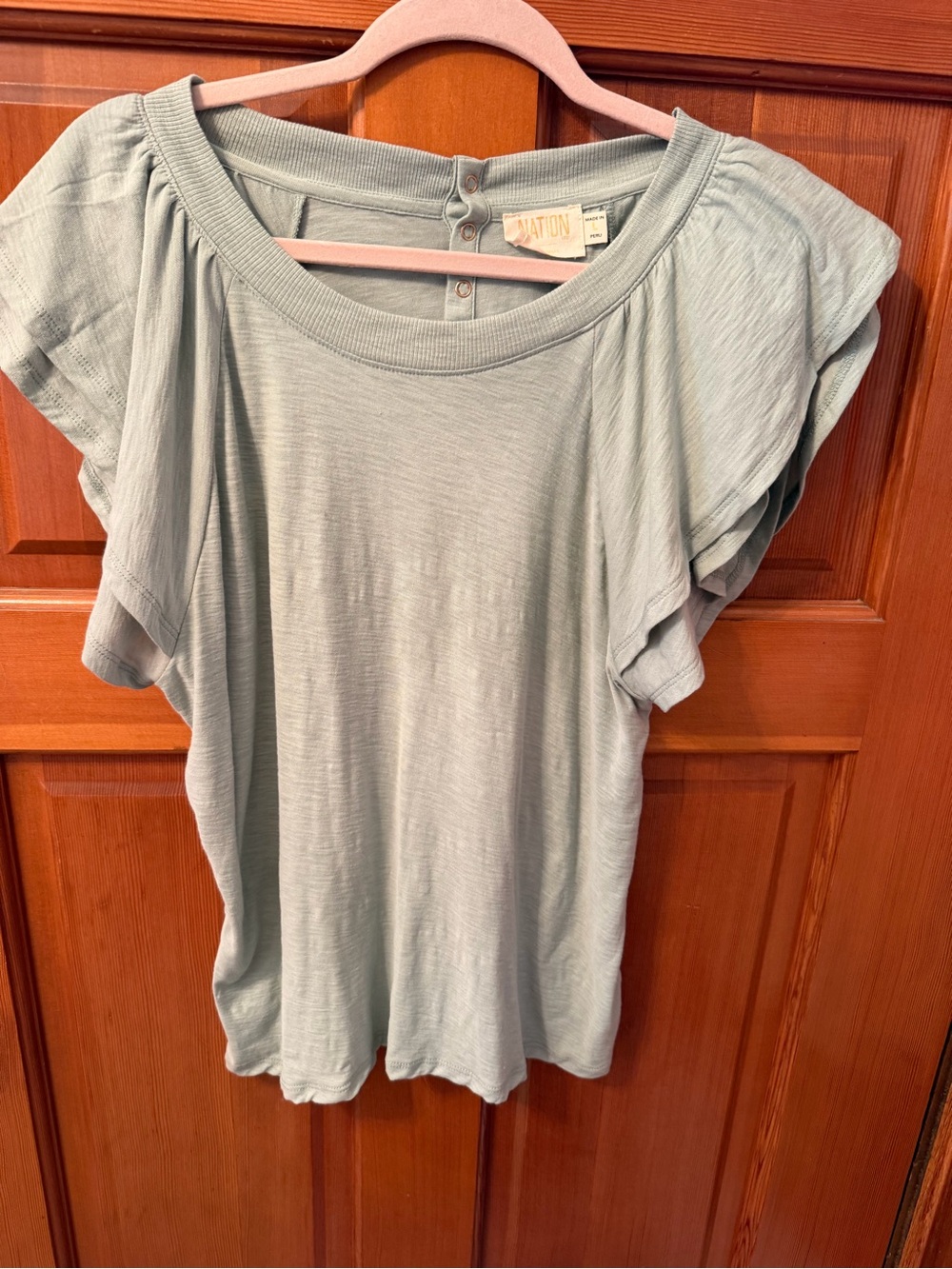Light Sage Nation Evereve Pima Cotton Flutter Sleeve Women's Top Size Large - Picture 4 of 13